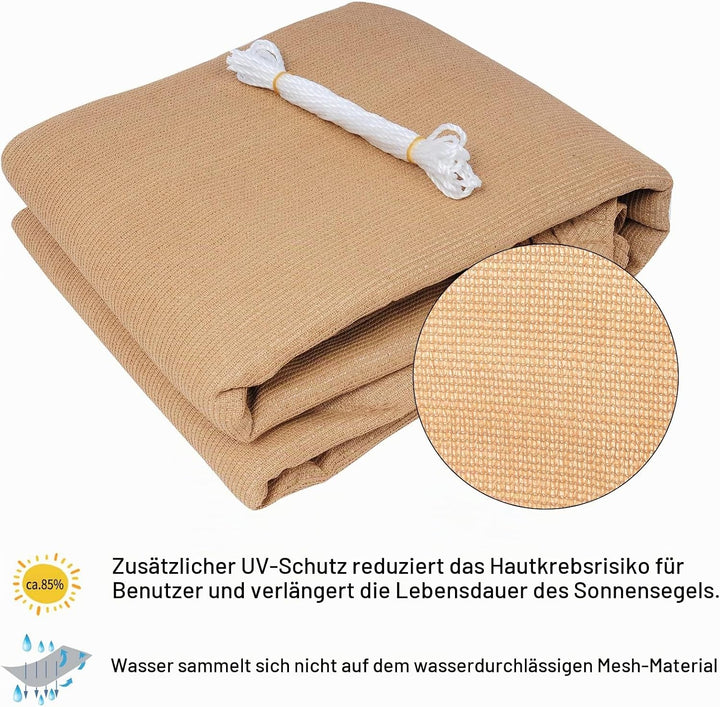 WOLTU Sonnensegel Premium HDPE Wetterbeständig Atmungsaktiv 95% UV Schutz Segeltuch 180 g/m² Sonnens