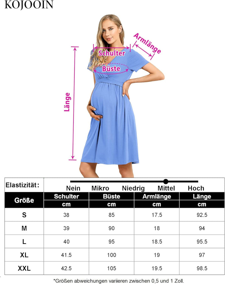 KOJOOIN Damen Umstandskleid V-Ausschnitt Stillkleid Casual Falten Schwangerschaftskleid(Verpackung M