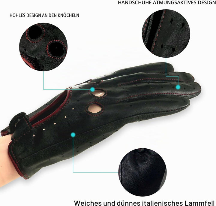 Damen Retro Weiche nd Dünne Ausgezeichnete Lammfell Leder Qualität Touchscreen Fahrhandschuhe Medium