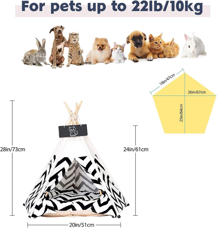 Tipi Zelt für Haustiere Hundezelt Katzenzelt 60x60x70cm Haustierzelte Häuser mit Doppelseitigem Kiss