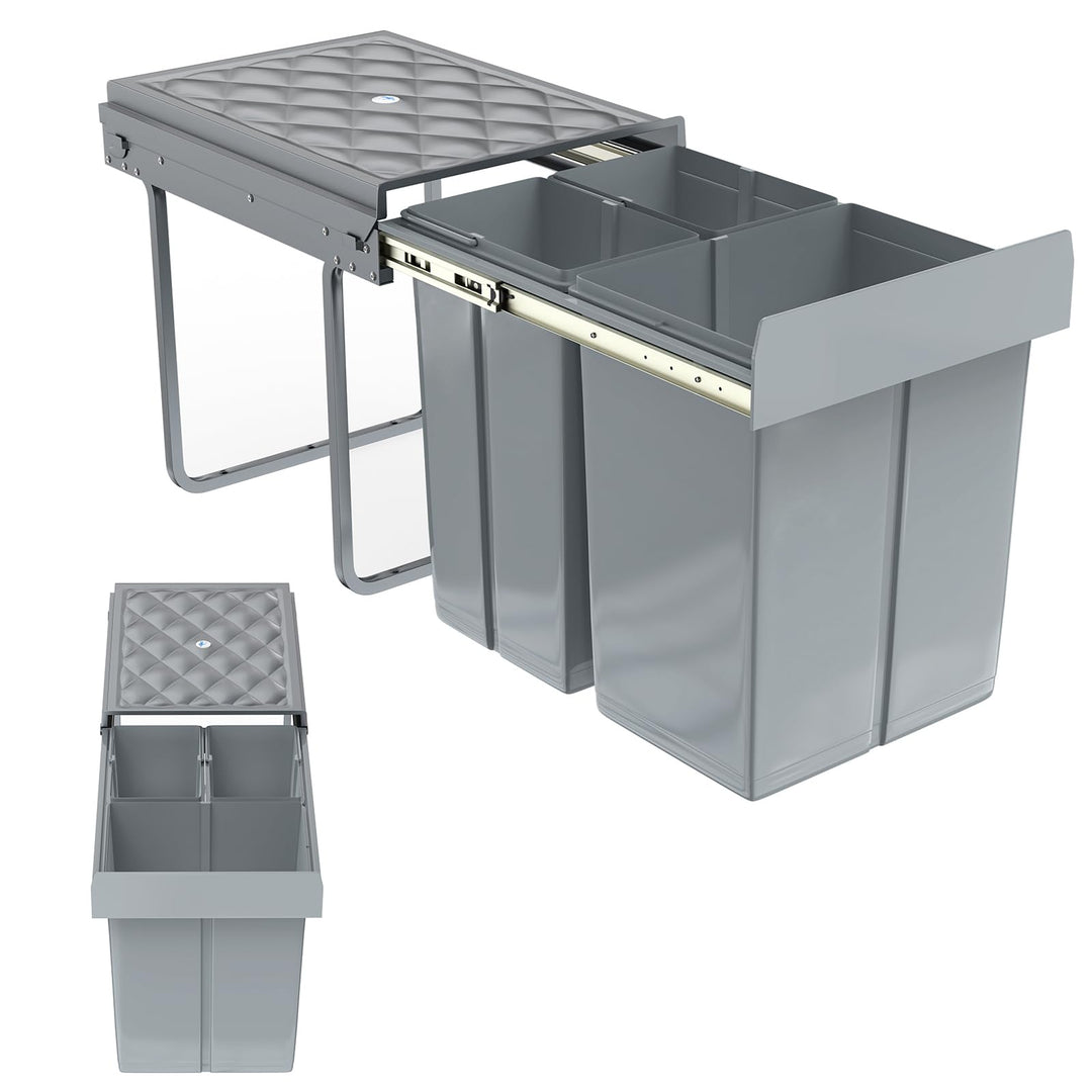 VA-Cerulean 3 Fächer Einbaumülleimer System 2x10+20 Liter, Abfallsammler Ausziehbarer Mülleimer mit