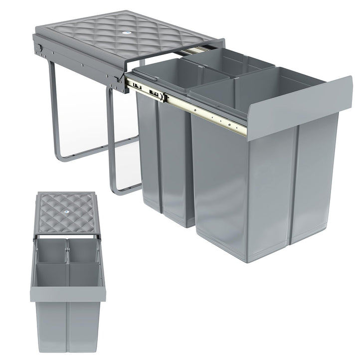 VA-Cerulean 3 Fächer Einbaumülleimer System 2x10+20 Liter, Abfallsammler Ausziehbarer Mülleimer mit
