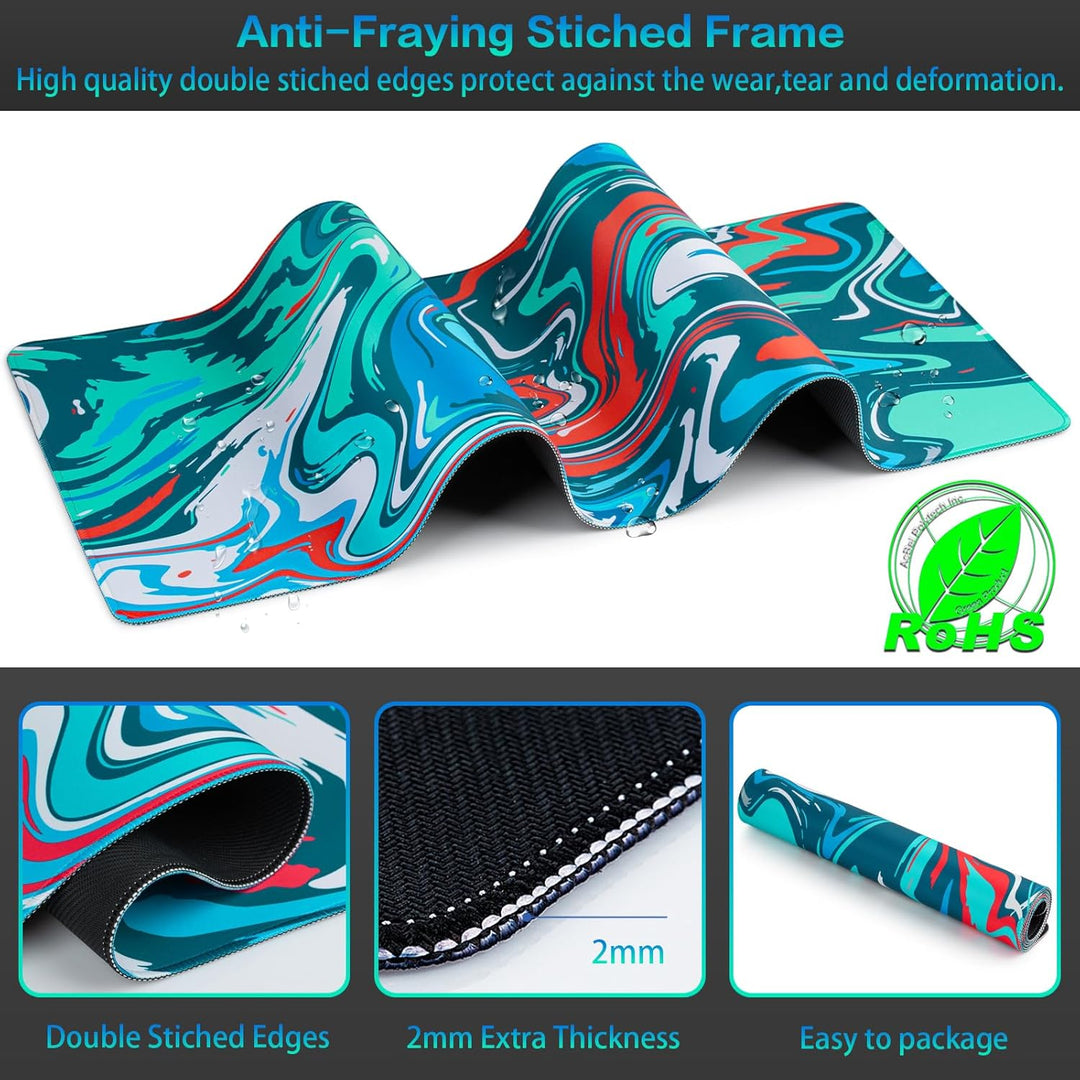 Gaming Mauspad XXL, Mousepad 900 x 400mm, Fluid Art Mauspad gross Vernähte Kanten WassXerdicht Anti-