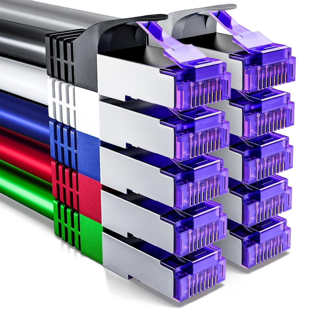 deleyCON 0,5m CAT7 Netzwerkkabel RJ45 10 Gigabit, 10 Stück - Bunt | Kurzes 50cm Patchkabel Ethernet