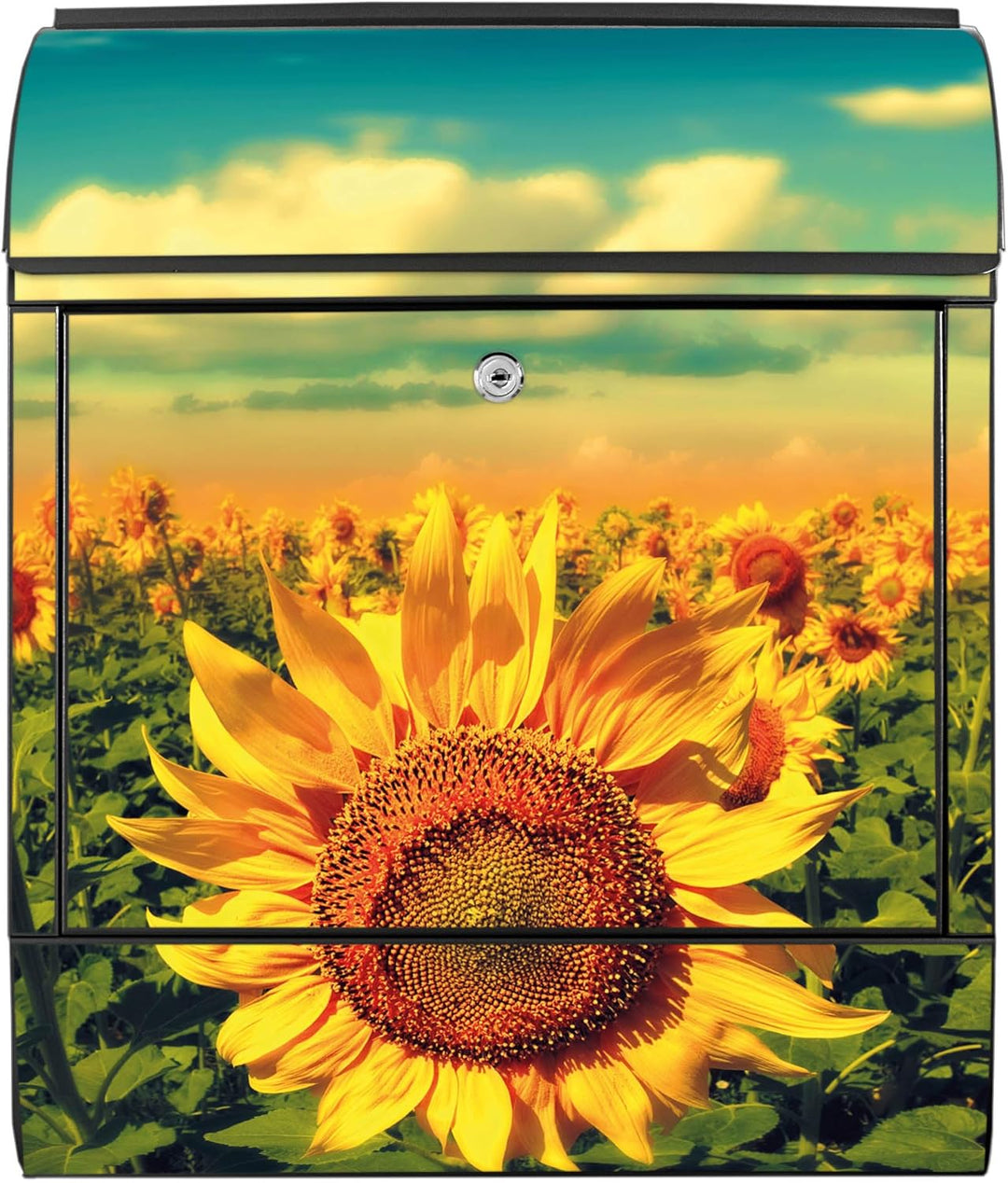 banjado® Design Briefkasten mit Motiv Sonnenblumen 39x47x14cm &amp; 2 Schlüssel - Briefkasten Stahl schw