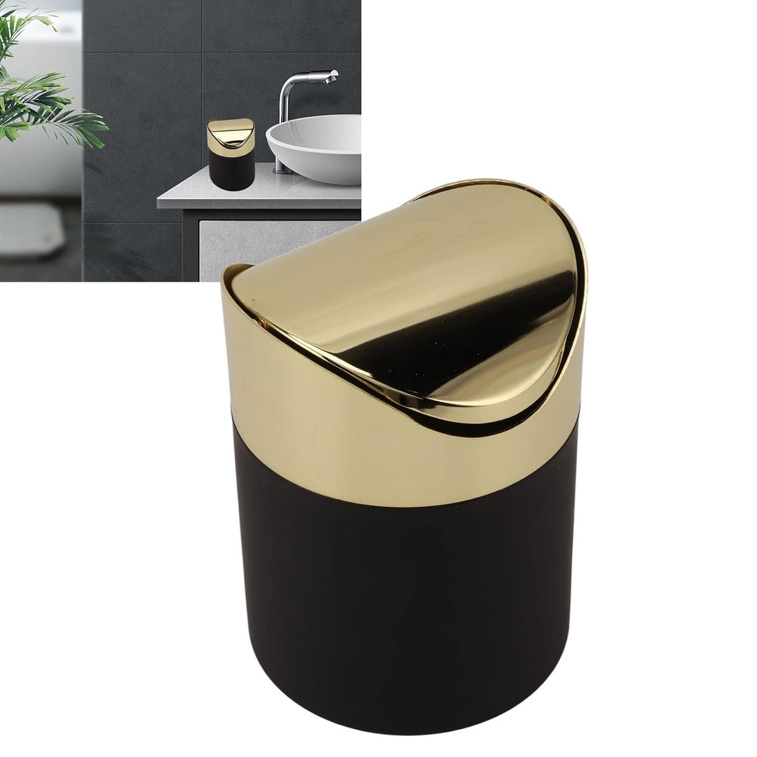 Mini Tisch Mülleimer, Fingerabdruck und schmutzabweisend, Desktop Papierkorb, mit goldenem Schwingde