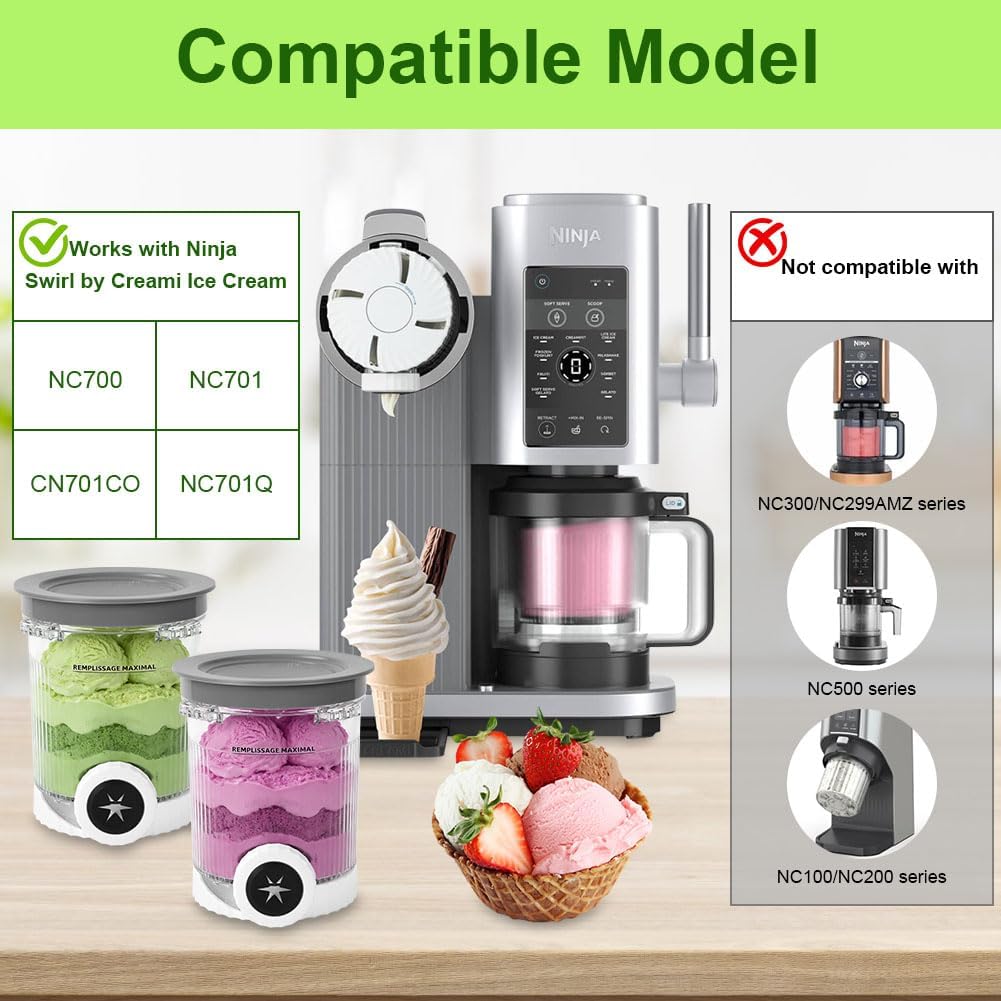 2 Stück Behälter für Ninja NC701 NC700 Swirl Creami Eismaschine, 473ML Pint Behälter BPA-frei Spülma