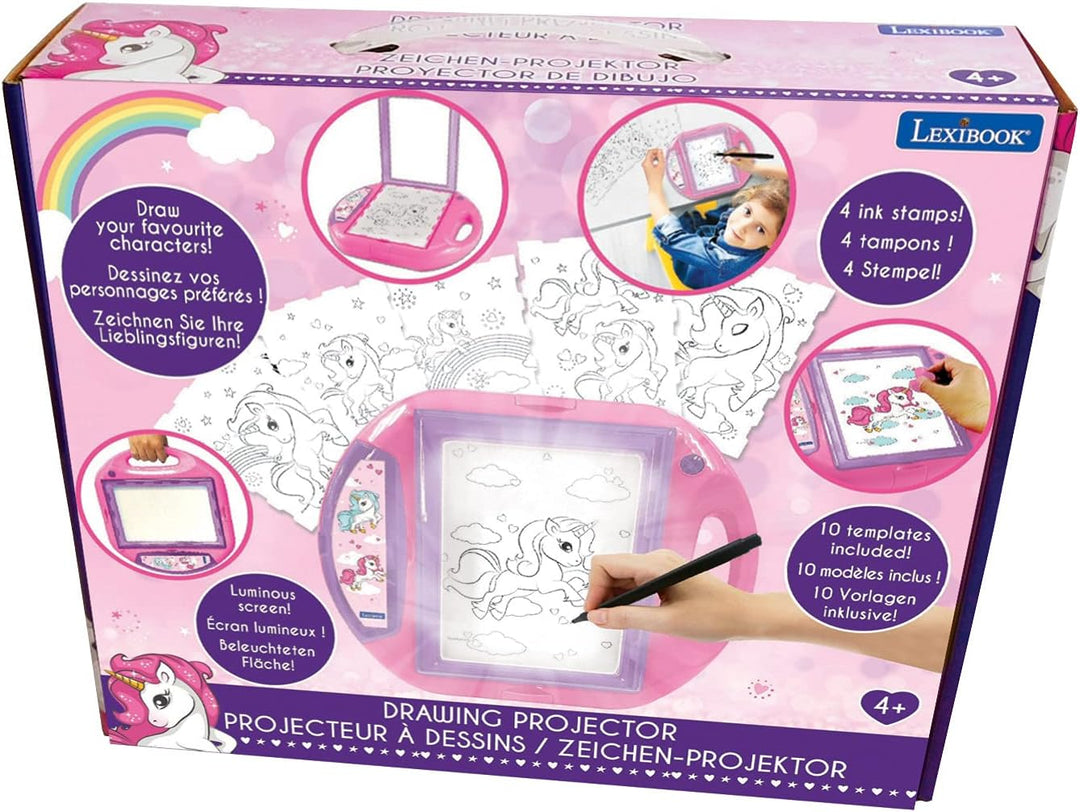Lexibook Einhorn Unicorn Zeichenprojektor 4 Stempel, 10 Vorlagen, beleuchteten Fläche, 1 Stift entha