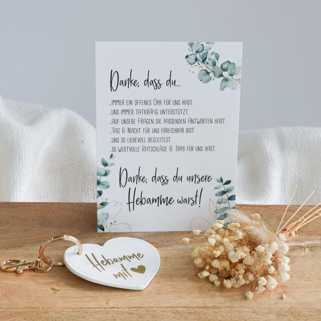 kleines Geschenkset "Hebamme mit Herz" | Schlüsselanhänger im Lederlook und Karte | kleines Abschied
