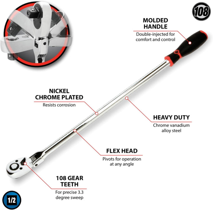 Performance Tool Antrieb Flex Kopf Ratsche, W38181 18" Long, 3/8-Inch Drive Flex-Kopf, Ratsche mit e