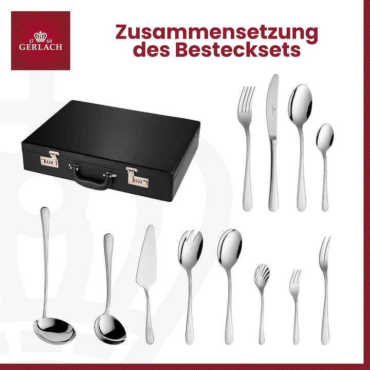 Gerlach Antica Besteck-Set im Koffer 12 Personen Spülmaschinenfest Essbesteck Edelstahl Elegantes Be