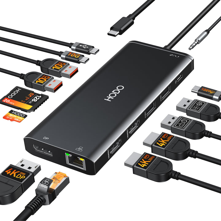 HODO Dockingstation Laptop 2 Monitore, Triple Display Docking Station USB-C Hub 14 in 1 mit Dual HDM