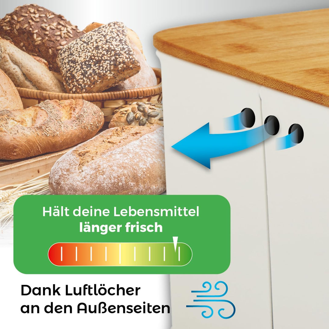 Lumaland Cuisine Brotkasten | Brotdose aus Metall mit Bambus Deckel | Brotbox rechteckig 30,5 x 23,5