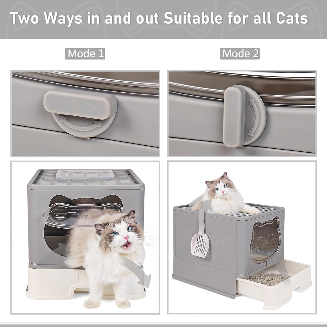 Geschlossenes Katzenklo mit Dach/Deckel & rostfreier Edelstahl-Schublade - Katzentoilette mit Aktivk