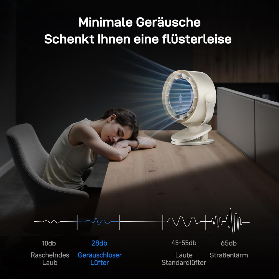 Quiet Clip Ventilator mit 100 Geschwindigkeitsstufen Drehschalter, Leiser Digitaldisplay Tragbarer V