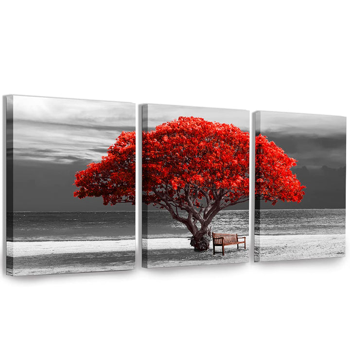 hyidecorart Leinwandbilder 30x40 cm 3er Set Wohnzimmer, Modern Rot Baum des Lebens Wandbilder Set mi