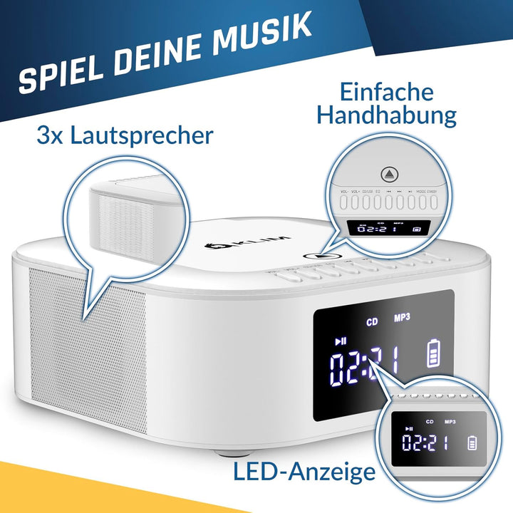 KLIM Boombox E1 Radio mit CD Player - BASS Boost mit Tieftöner - FM, MP3, Bluetooth, AUX, USB, Kompa