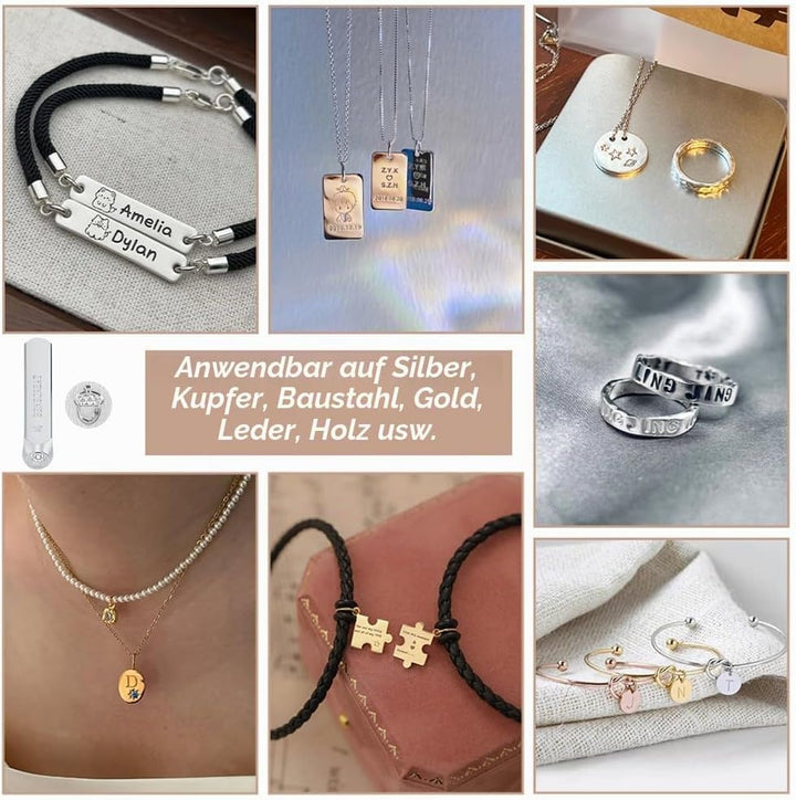 BENECREAT 12 Packs (6mm 1/4") Matte Design Metallstempelstanzen mit Werkzeugkoffer für Schmuck Leder