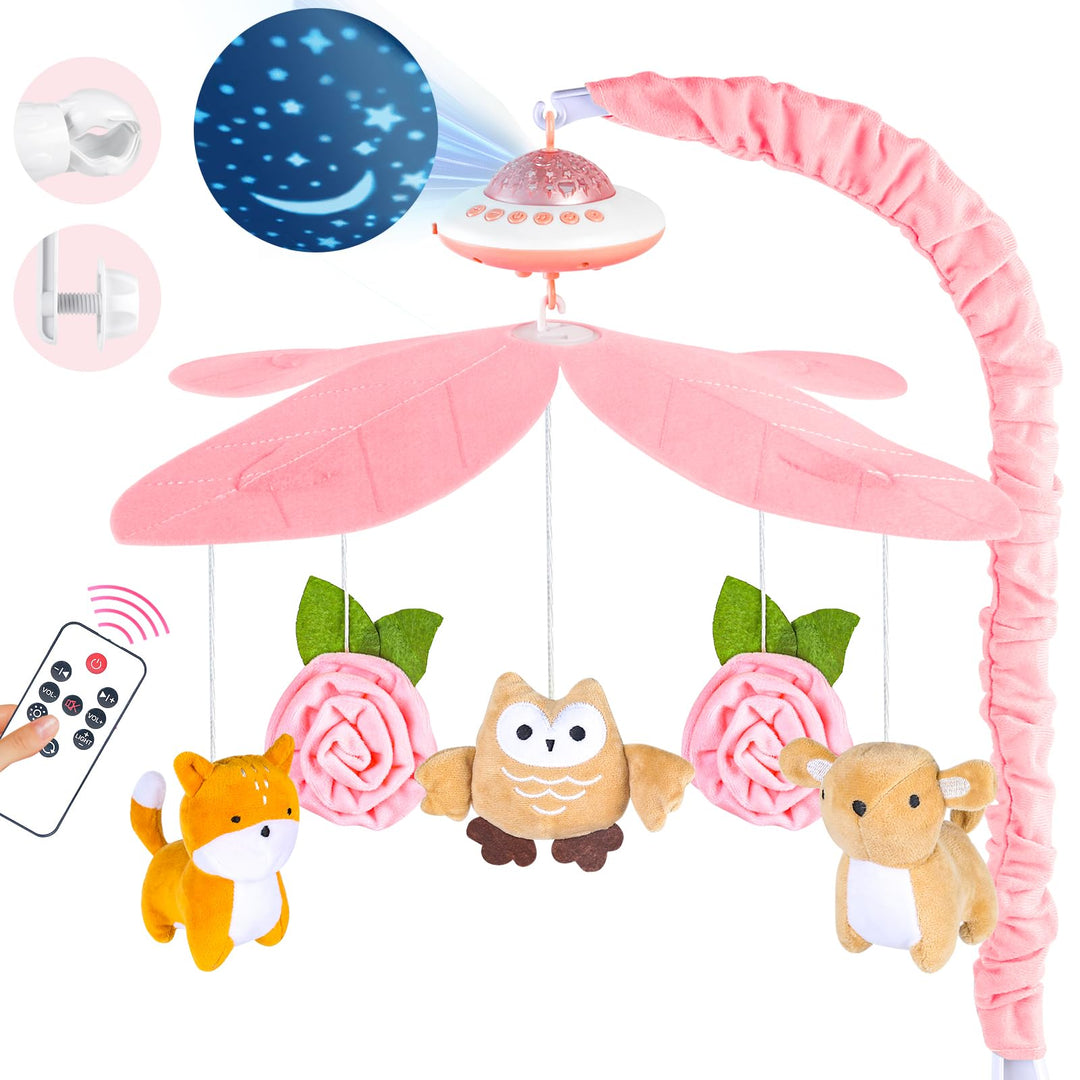 VZO Baby Mobile Babybett, Mobile Baby mit Musik und Projektion, Mobile Wickeltisch Baby Mobiles für