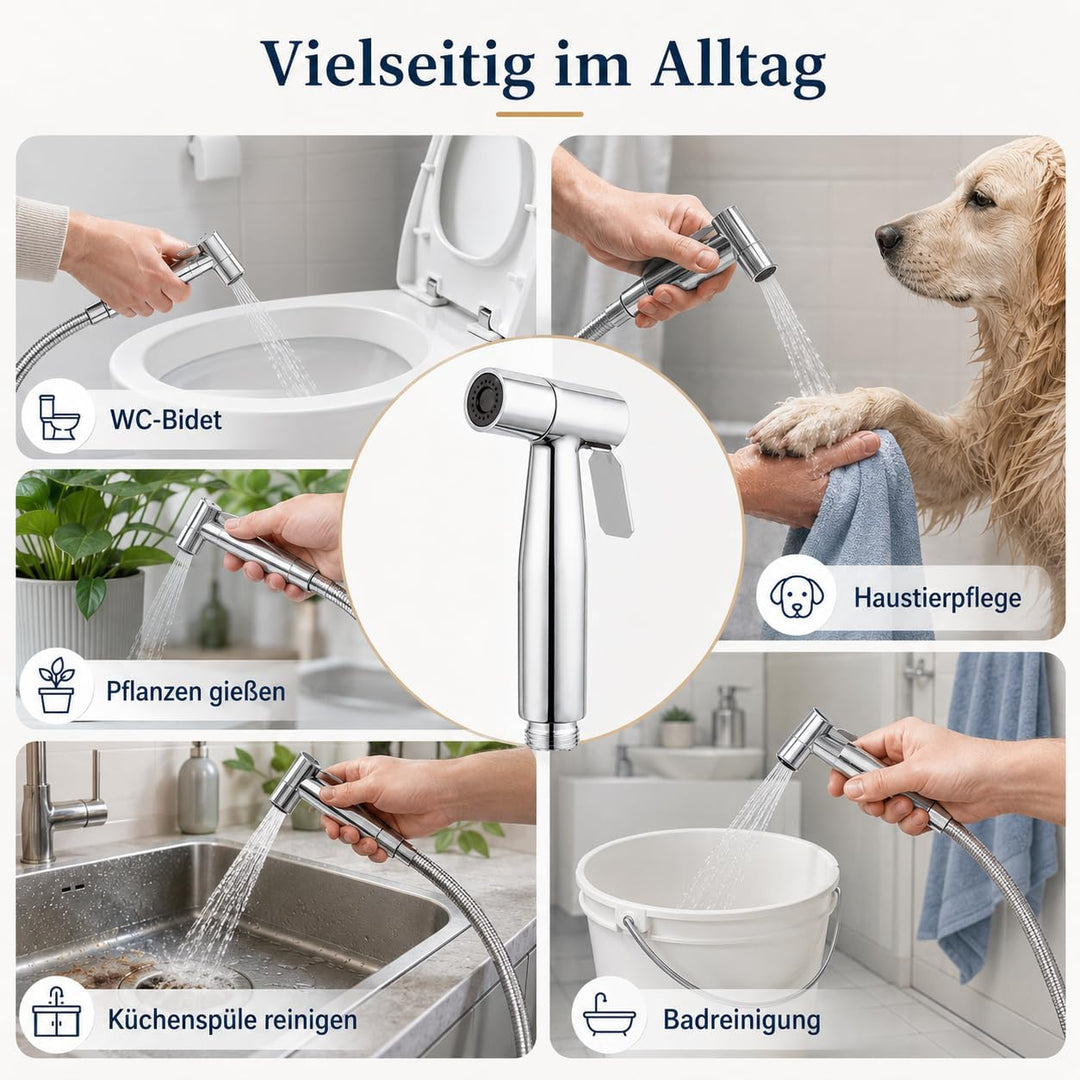 Bidet Handbrause Set aus 304 Edelstahl, Toilettensprühgerät mit G1/2-Zoll T-Adapter, 1,5m Brauseschl