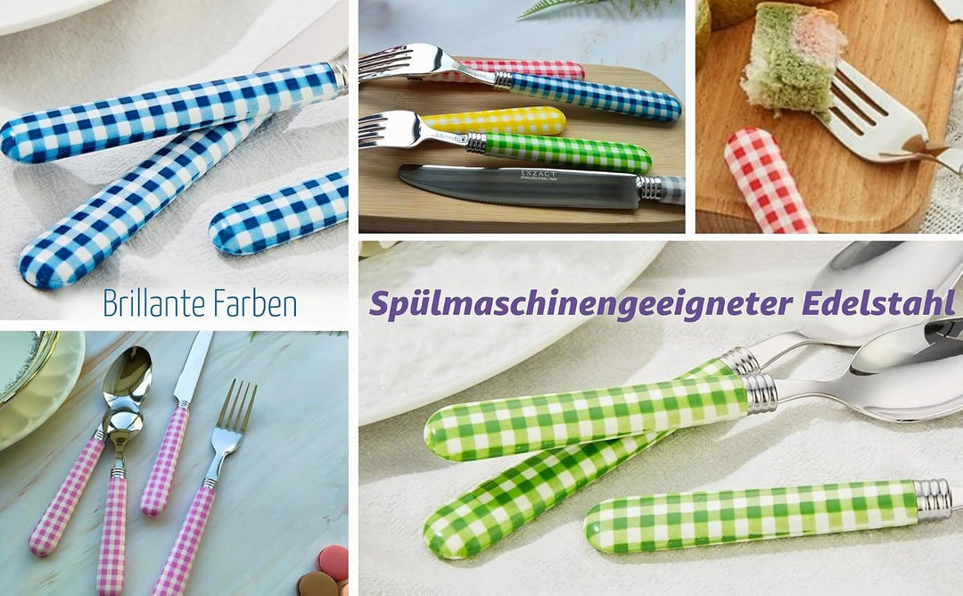 EXZACT Color Edelstahl-Besteck Set 24 Stück - 6 x Tafelgabeln, 6 x Tafelmesser, 6 x Abendessen Löffe