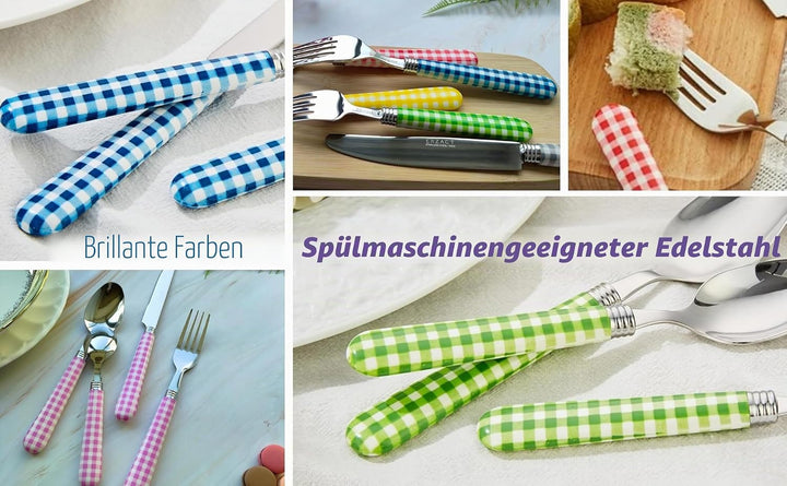 EXZACT Color Edelstahl-Besteck Set 24 Stück - 6 x Tafelgabeln, 6 x Tafelmesser, 6 x Abendessen Löffe