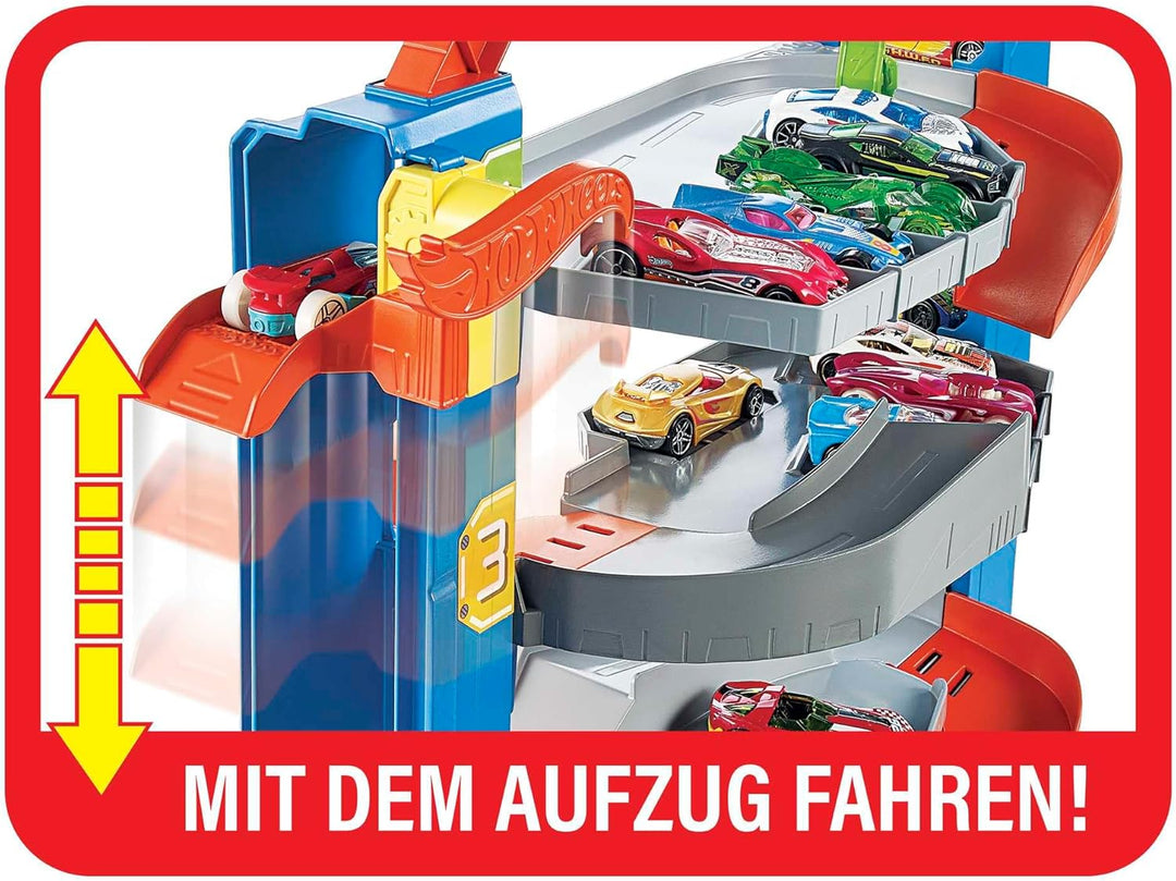 Hot Wheels GNL70 City Stunt Garage-Spielset, Geschenk für Kinder von 3 bis 8 Jahren, mit Aufzug zu d