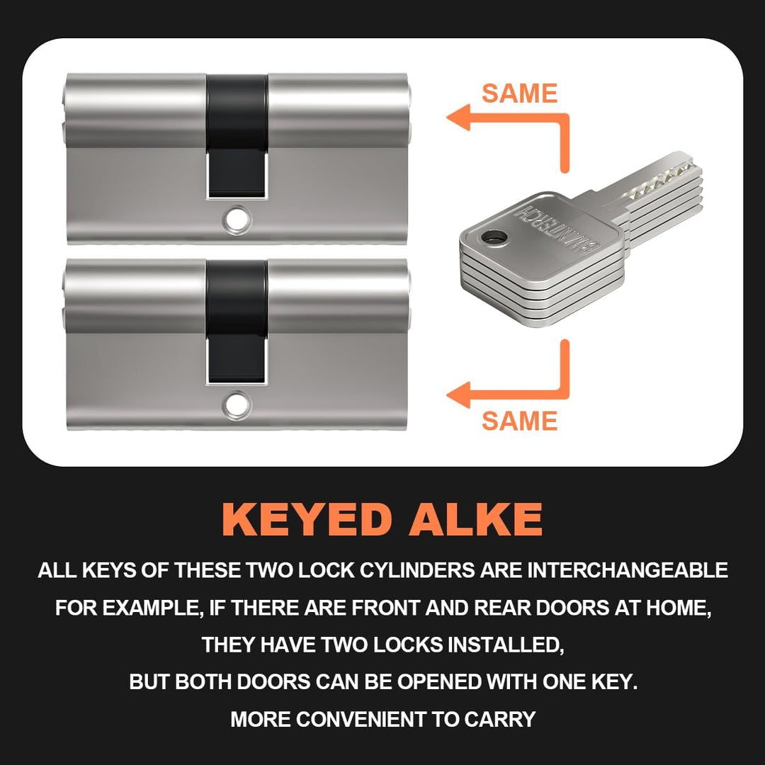 2 Stück Keyed Alike 30/30mm Euro Messingzylinder, 60mm Schlüssel/Schlüsselzylinderschloss mit 10 hor