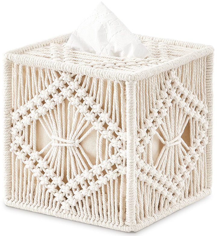 Mkono Makramee Taschentuchbox, quadratisch, offener Boden, böhmische Dekoration, Taschentuchbox, Boh