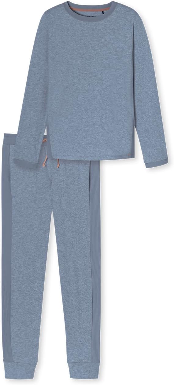 Schiesser Damen Schlafanzug Set lang weiche Baumwolle - Nightwear 48 Jeans-mel._181242, 48 Jeans-mel