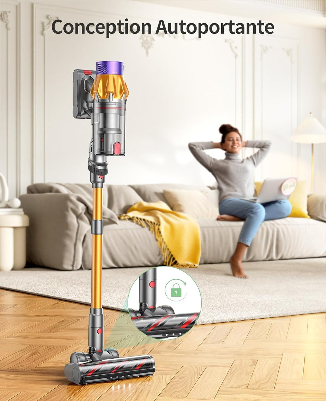 SunSare Akku Staubsauger, 45 KPa/550 W/60 Min. Kabelloser Staubsauger mit Touchscreen, 1,5-Liter-Sta