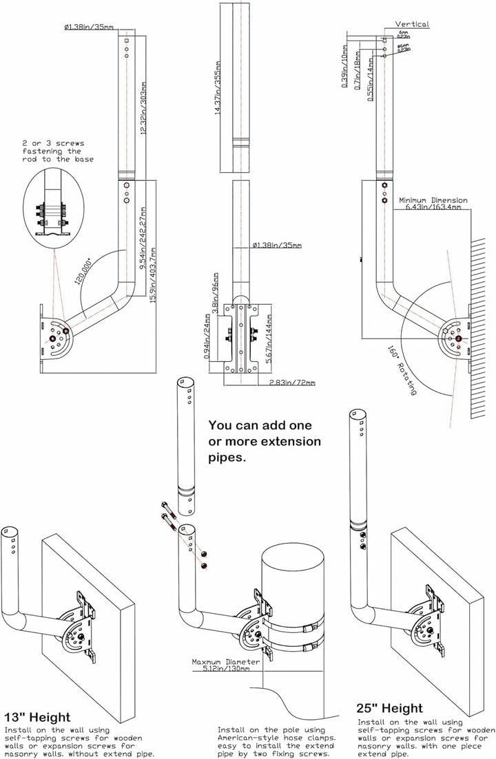Antennenstange, Kabelmast J-Tube aus rostfreiem Edelstahl (Stab 3,5 cm x 60 cm) geeignet für Install