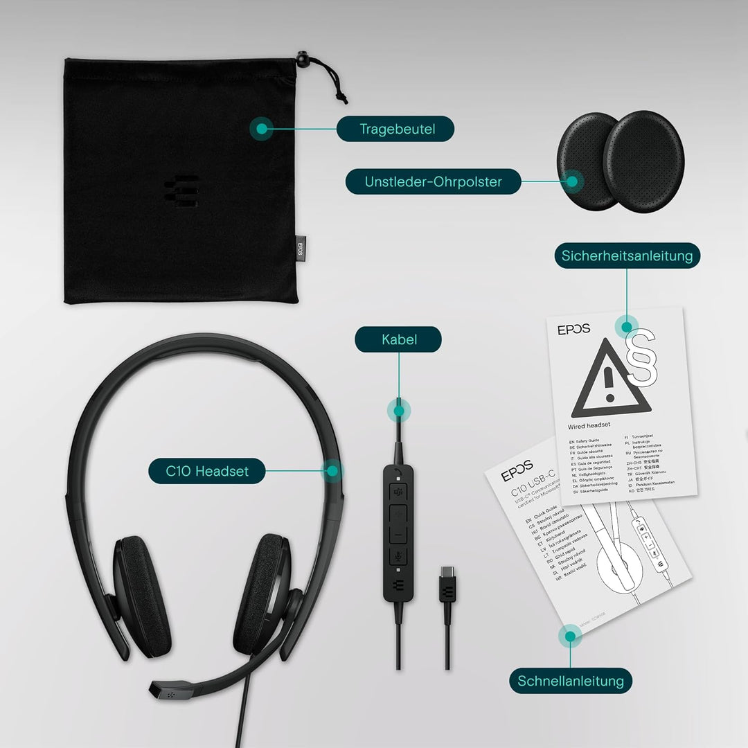 EPOS I SENNHEISER C10 USB Headset mit Mikrofon, Kabelgebundene Kopfhörer mit einfachem und flexiblem