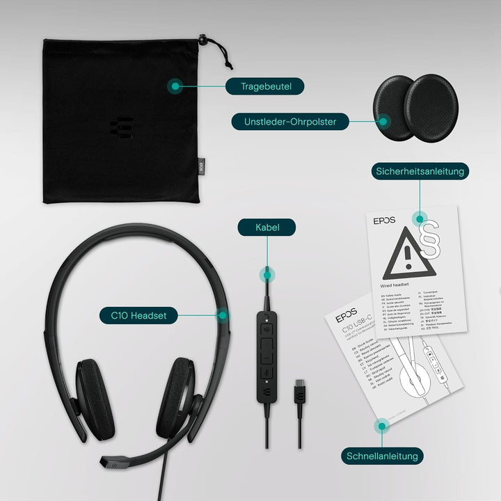 EPOS I SENNHEISER C10 USB Headset mit Mikrofon, Kabelgebundene Kopfhörer mit einfachem und flexiblem