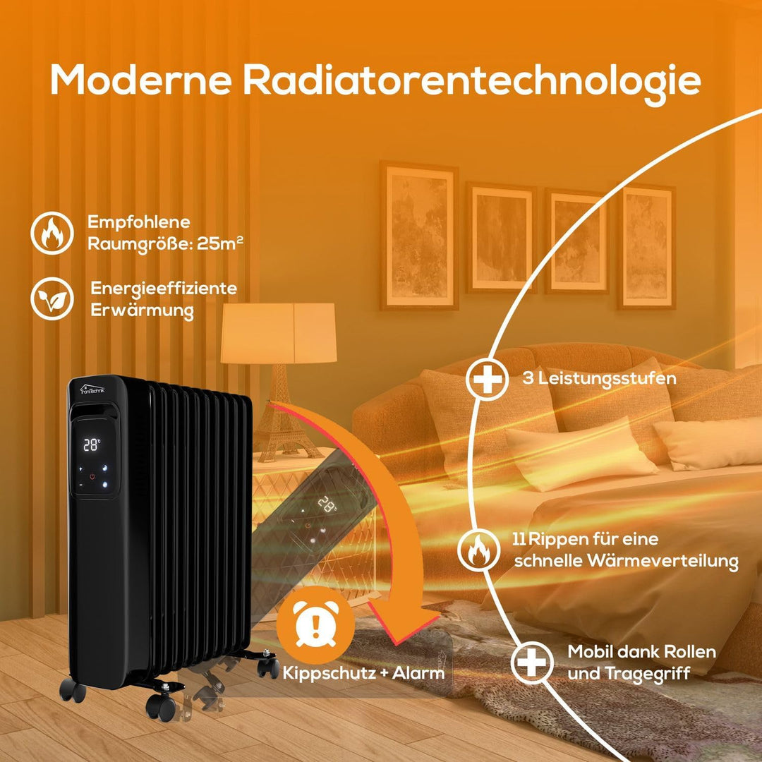 Tronitechnik® Ölradiator TT-OR 311 Elektroheizung Schwarz Öl-Heizung Radiator 3 Heizstufen 11 Rippen