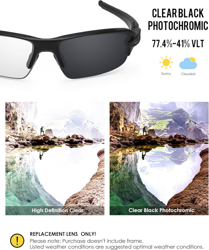 BlazerBuck Ersatzgläser und Socken-Set für Oakley Flak 2.0 OO9295 Clear Black Photochromic, Clear Bl
