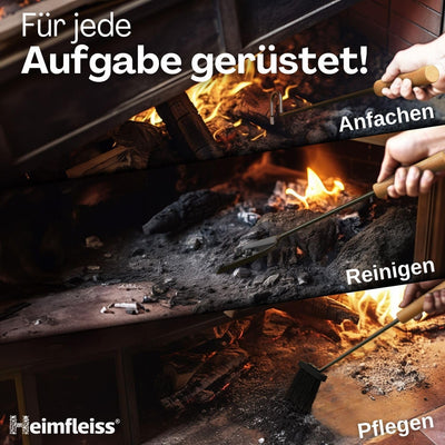 Heimfleiss® Kaminbesteck Modern Grau | Ofenbesteck Kaminbesteck Set | Hochwertiges Kaminset aus Schü
