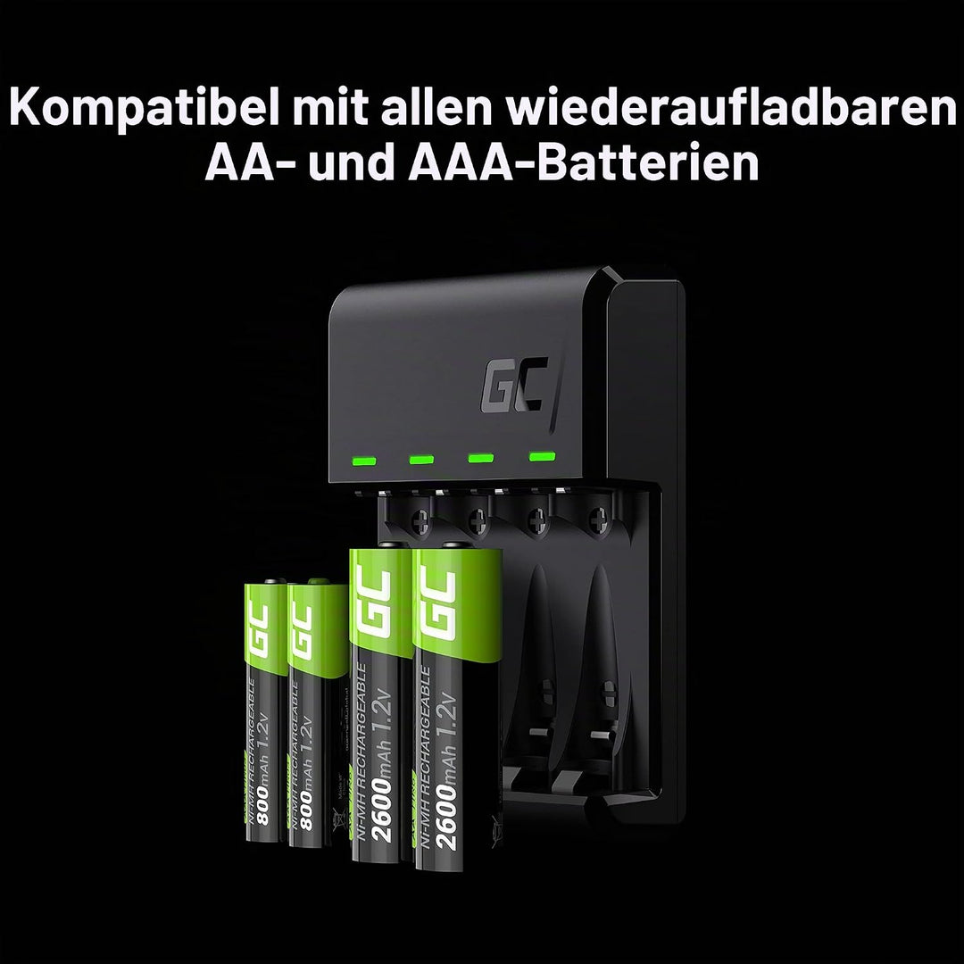 Green Cell VitalCharger Ladegerät + 2X AA 2000mAh + 2X AAA 800mAh für NI-MH AA AAA R6 R03 Mignon Akk