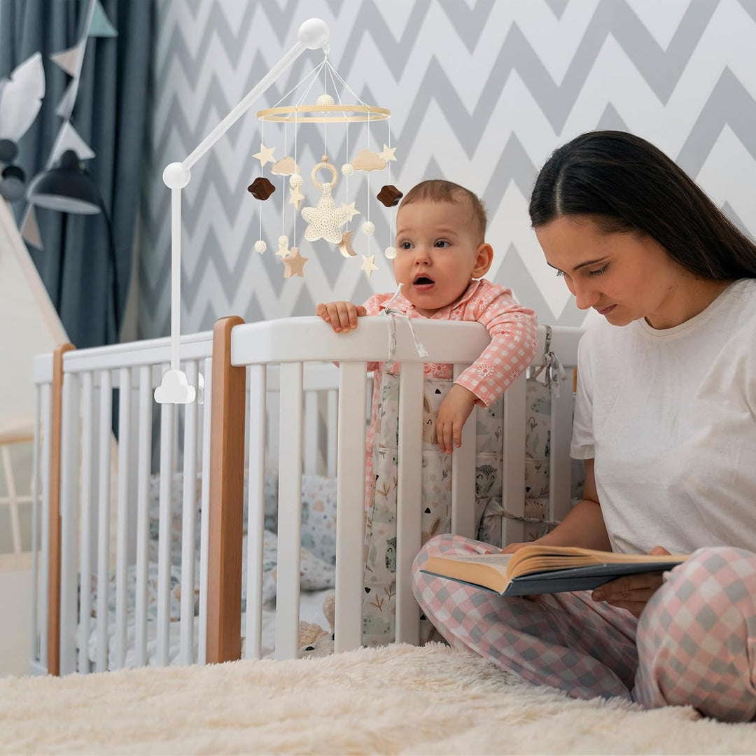 Baby Mobile Halterung für Babybett, Mobile Halterung Holz Wolken, abnehmbarer Baby-Mobile-Aufhänger,