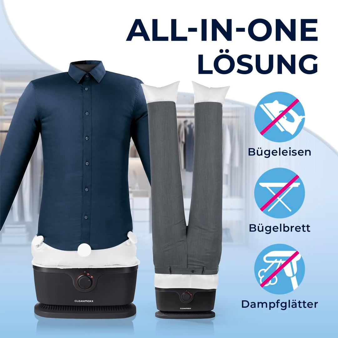 CLEANmaxx automatischer Hemdenbügler PRO mit Hosenaufsatz | Ersetzt Bügeleisen, Dampfglätter, Steame