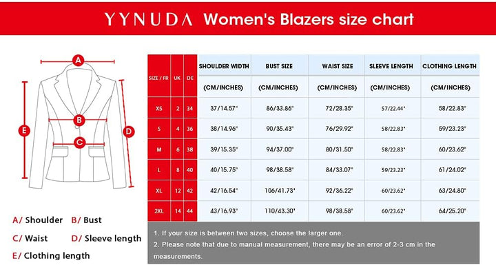 YYNUDA Damen Slim Fit Blazer Sommer Elegant Anzugjacke mit EIN Knopf Kurz für Office Business XL Dun