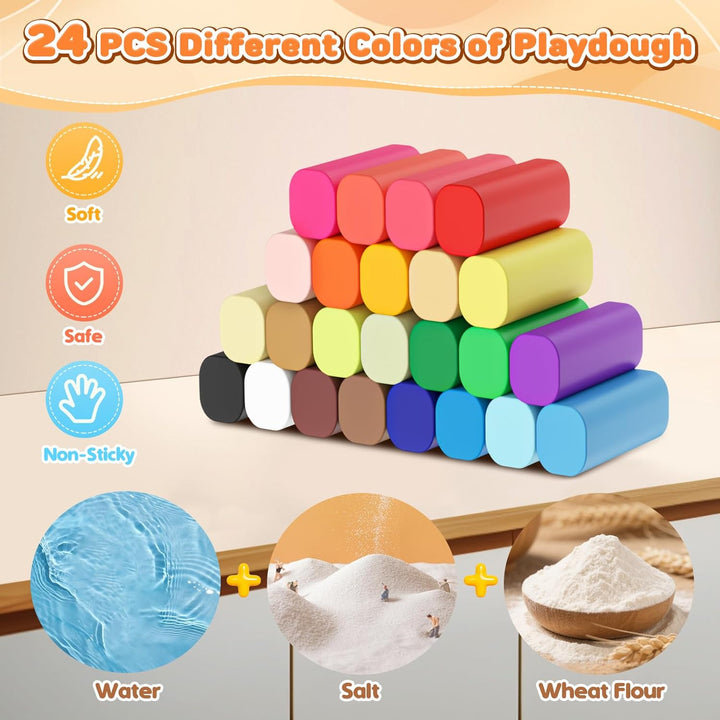 Knete Dough Set für Kinder, 60 Stück Knete Zubehör mit Hamburger Brater, Knetwerkzeug mit Accessoire