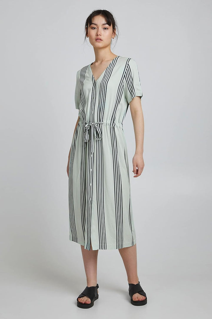 ICHI IHEA DRDamen Freizeitkleid Kleid mit V-Ausschnitt Kurzarm gestreift M Dewkist (130107), M Dewki