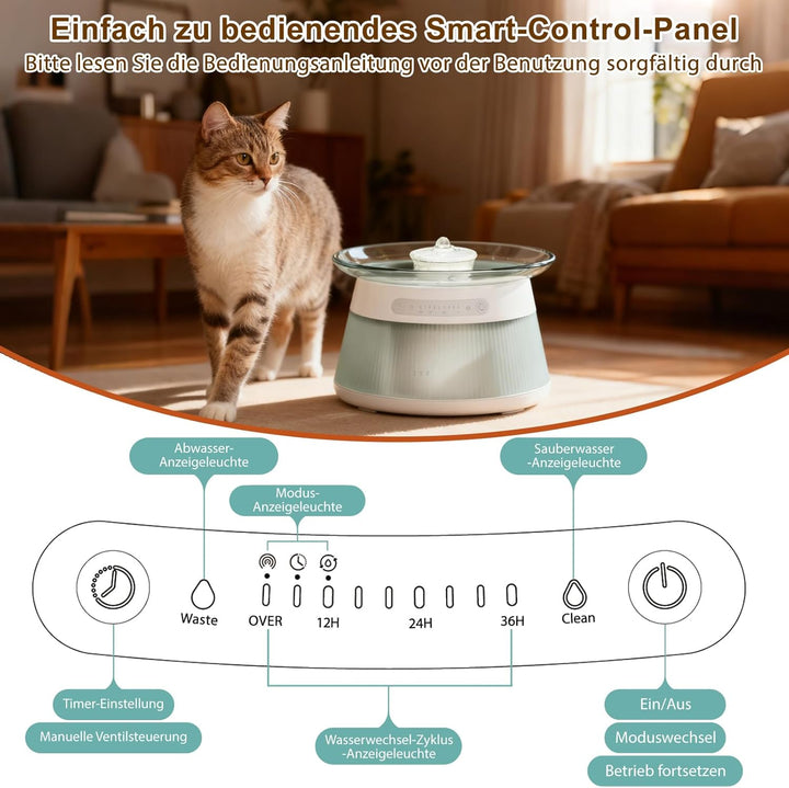 2.5L Trinkbrunnen für Katze Kabellos,Ohne Filter,Katzenbrunnen Kabellos mit Bewegungsmelder,Abwasser