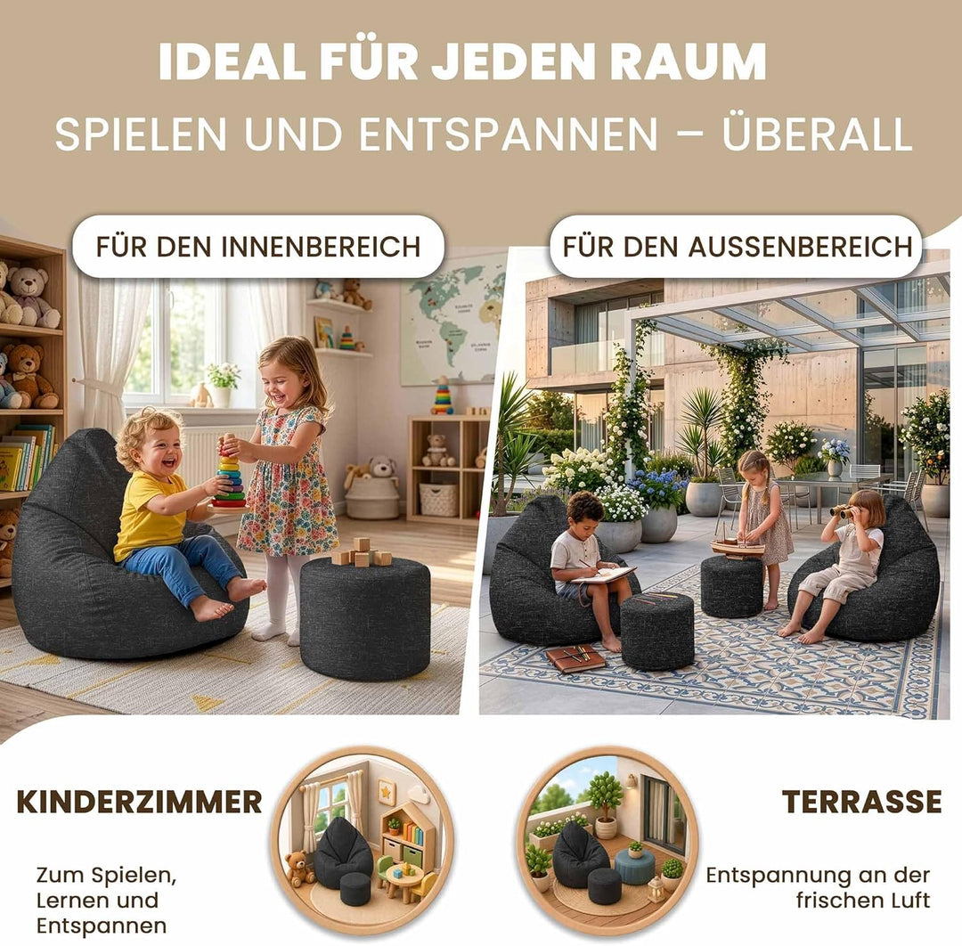 DreamRoots Sitzsack Outdoor Wetterfest - Bean Bag - Oxford 240 g/m² Leinenoptik - 8000 mm Wassersäul