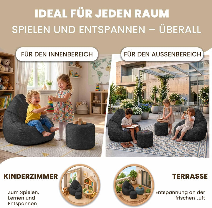 DreamRoots Sitzsack Outdoor Wetterfest - Bean Bag - Oxford 240 g/m² Leinenoptik - 8000 mm Wassersäul