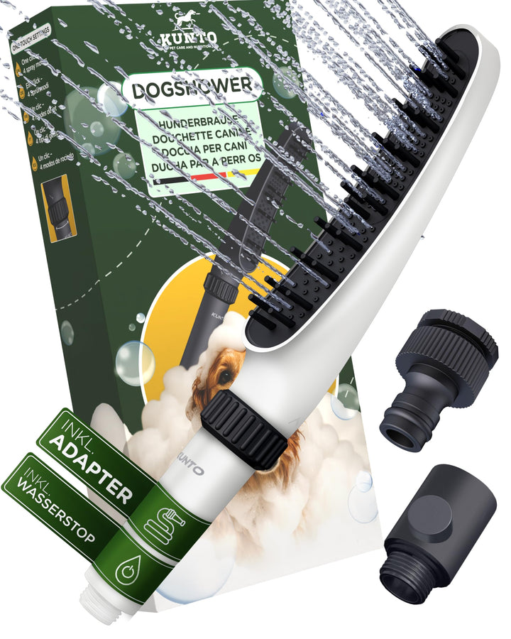 KUNTO® Hundebrausekopf - Hundedusche Duschkopf - Hundedusche mit vier Strahlarten - Hunde Duschkopf