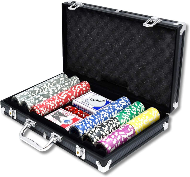 AufuN Pokerset mit hochwertigen Chips Laser Pokerchips Poker inkl. 2X Pokerdecks, 5X Würfel, 1x Deal