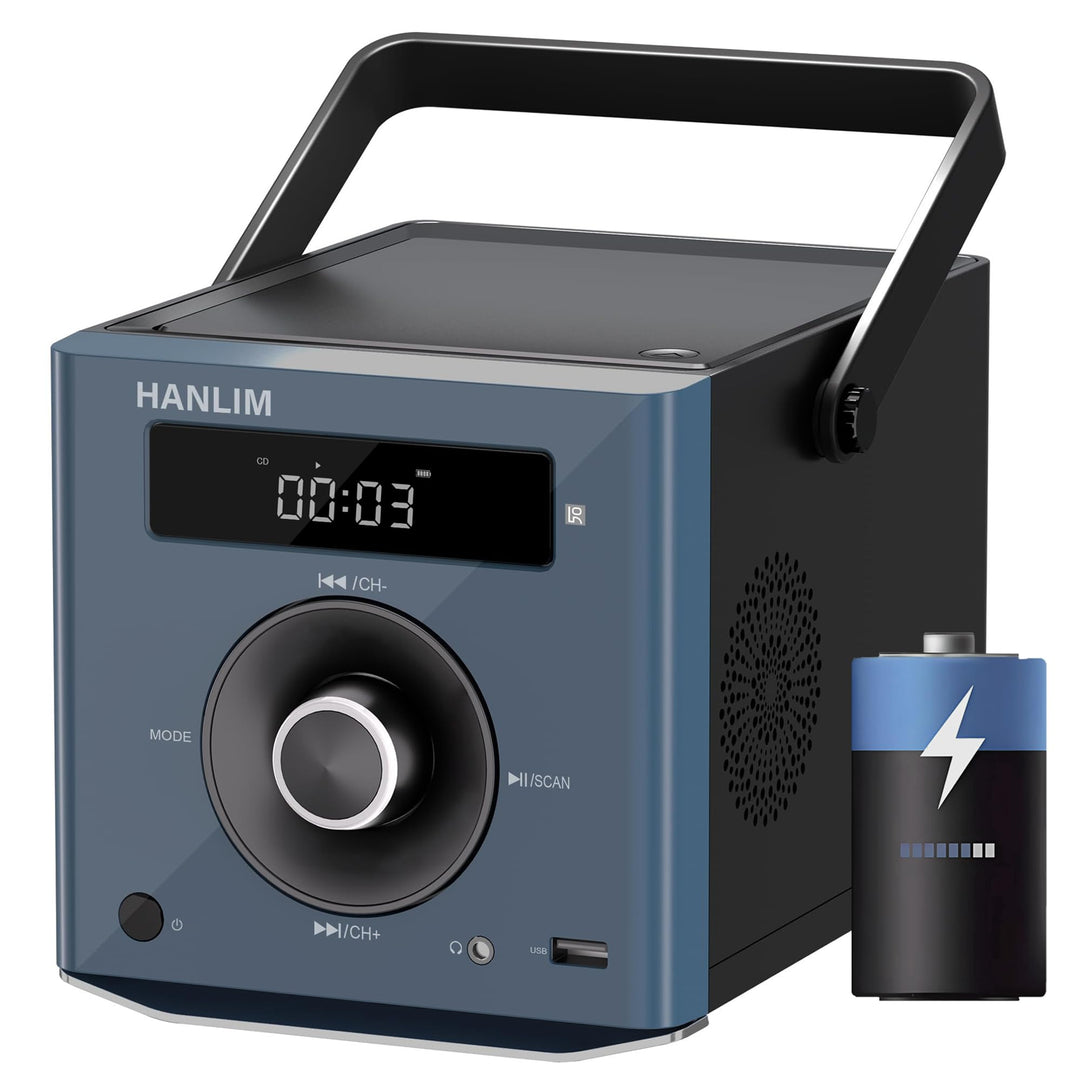 CD Player Tragbar mit Bluetooth, UKW Radio, 2000mAh wiederaufladbare Akku, MP3-Wiedergabe/USB/AUX-Ei