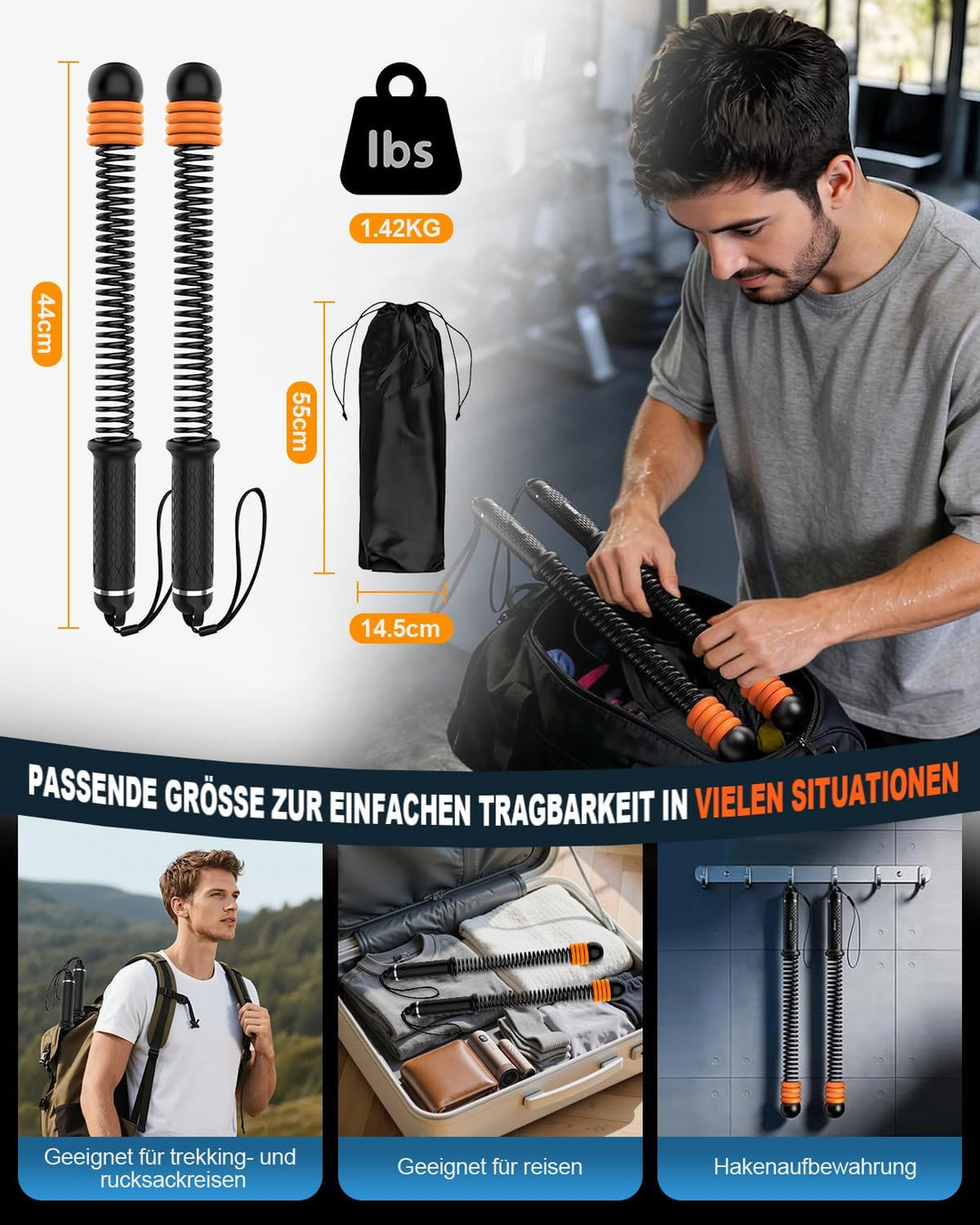 Battle Ropes Ropeless, Battle Rope ohne Seil, mit 8 einstellbaren Widerstandsfedern und Aufbewahrung